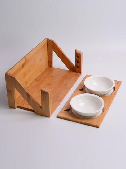 HKM-7084861 Wooden Cat Bowl Dish Rack for Elevated Pet Feeding
