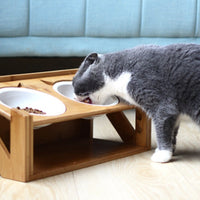 HKM-7084861 Wooden Cat Bowl Dish Rack for Elevated Pet Feeding