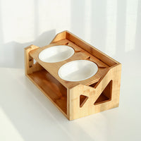 HKM-7084861 Wooden Cat Bowl Dish Rack for Elevated Pet Feeding