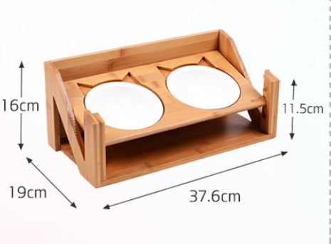 HKM-7084861 Wooden Cat Bowl Dish Rack for Elevated Pet Feeding