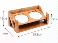 HKM-7084861 Wooden Cat Bowl Dish Rack for Elevated Pet Feeding