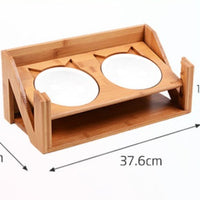 HKM-7084861 Wooden Cat Bowl Dish Rack for Elevated Pet Feeding