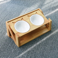 HKM-7084861 Wooden Cat Bowl Dish Rack for Elevated Pet Feeding