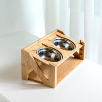 HKM-7084861 Wooden Cat Bowl Dish Rack for Elevated Pet Feeding