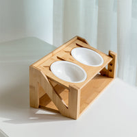 HKM-7084861 Wooden Cat Bowl Dish Rack for Elevated Pet Feeding