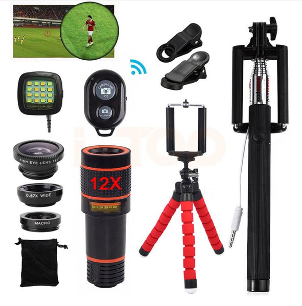 HKM-708563 12-in-1 Smartphone Photography Lens Kit with Tripod and Monopod