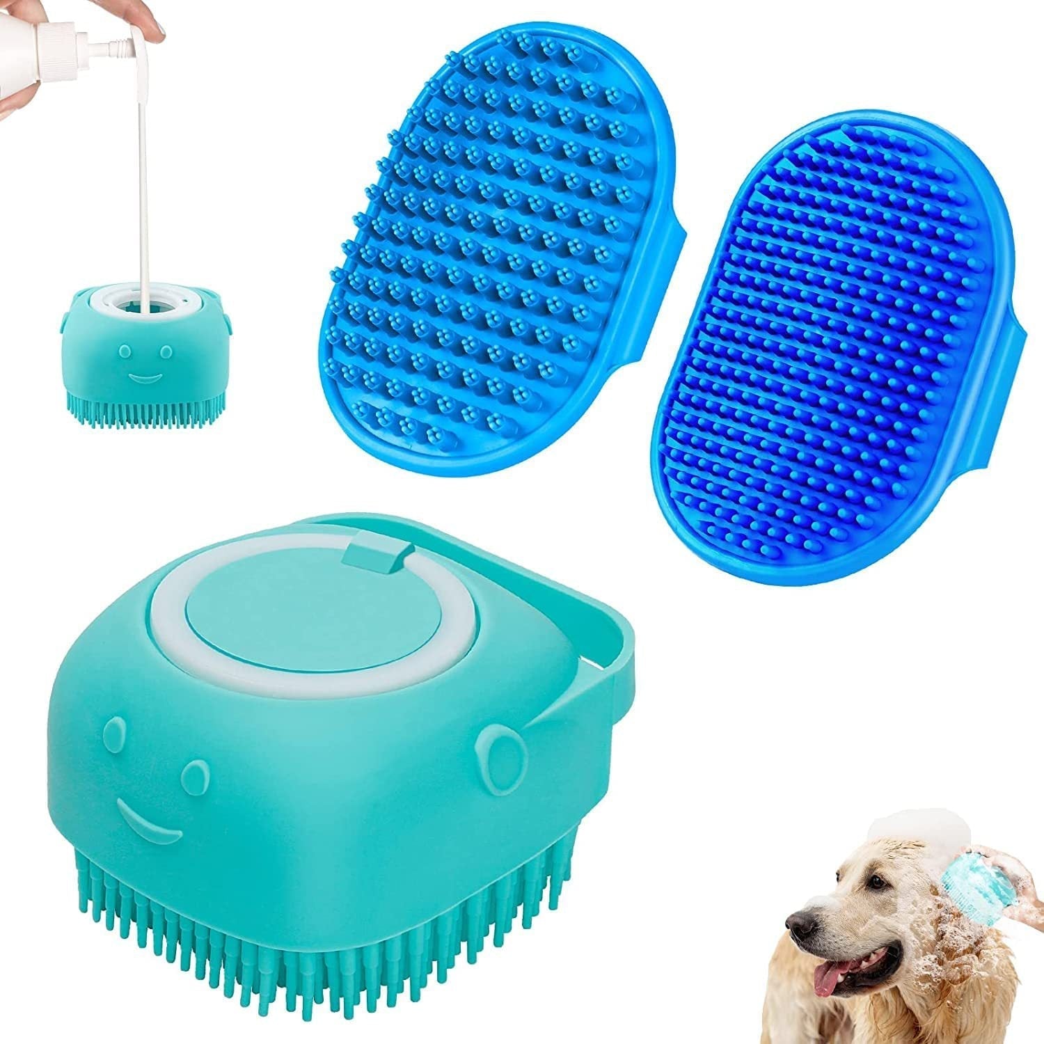 HKM-7086525 3-Piece Dog Bath Brush Set with Adjustable Massage and Shampoo Brushes