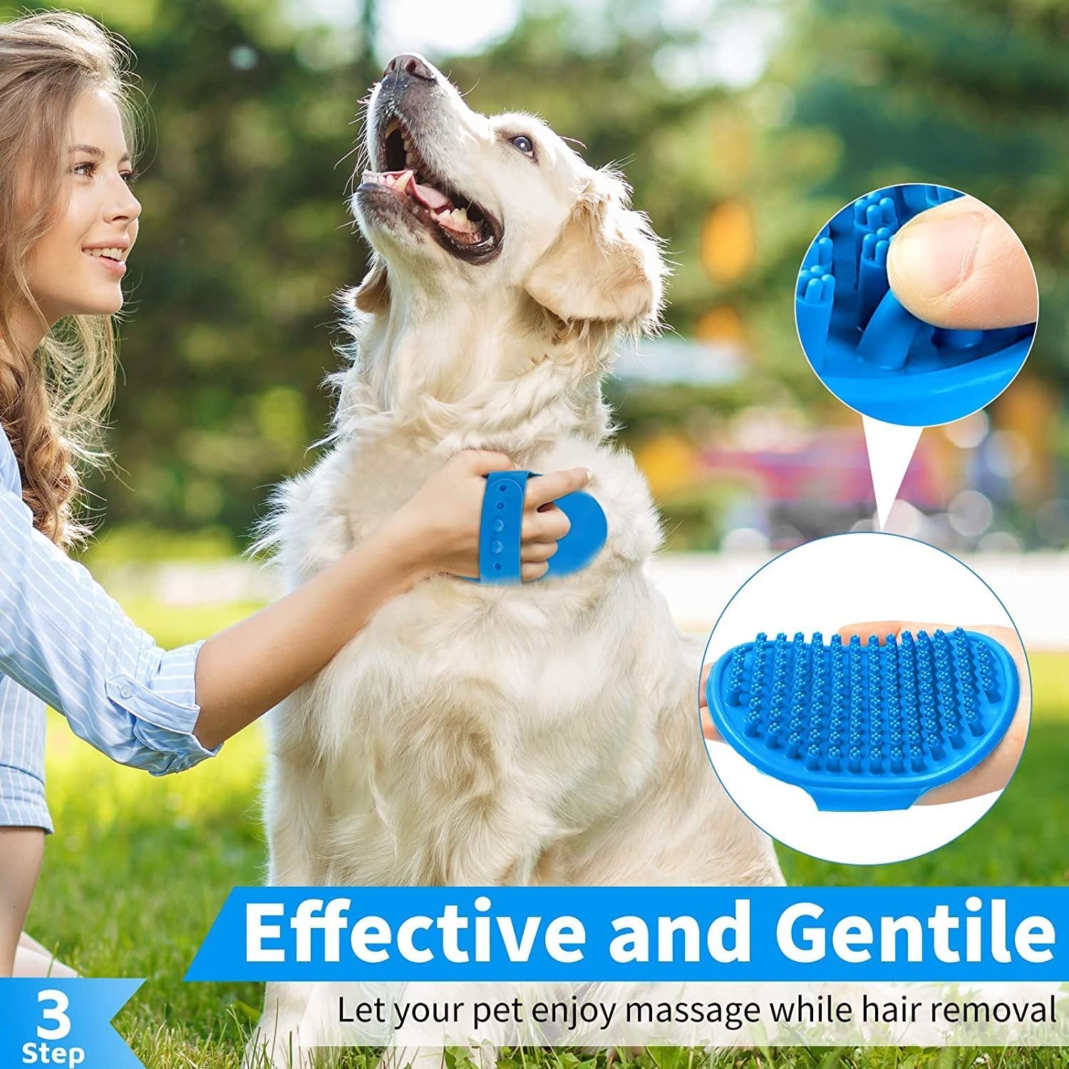 HKM-7086525 3-Piece Dog Bath Brush Set with Adjustable Massage and Shampoo Brushes