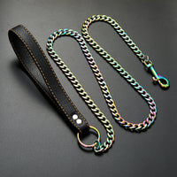 HKM-7088445 Stainless Steel Traction Belt with 125cm PU Coated Black Leather Rope