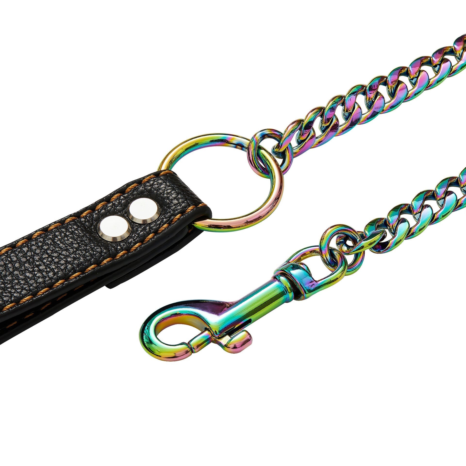 HKM-7088445 Stainless Steel Traction Belt with 125cm PU Coated Black Leather Rope