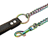 HKM-7088445 Stainless Steel Traction Belt with 125cm PU Coated Black Leather Rope