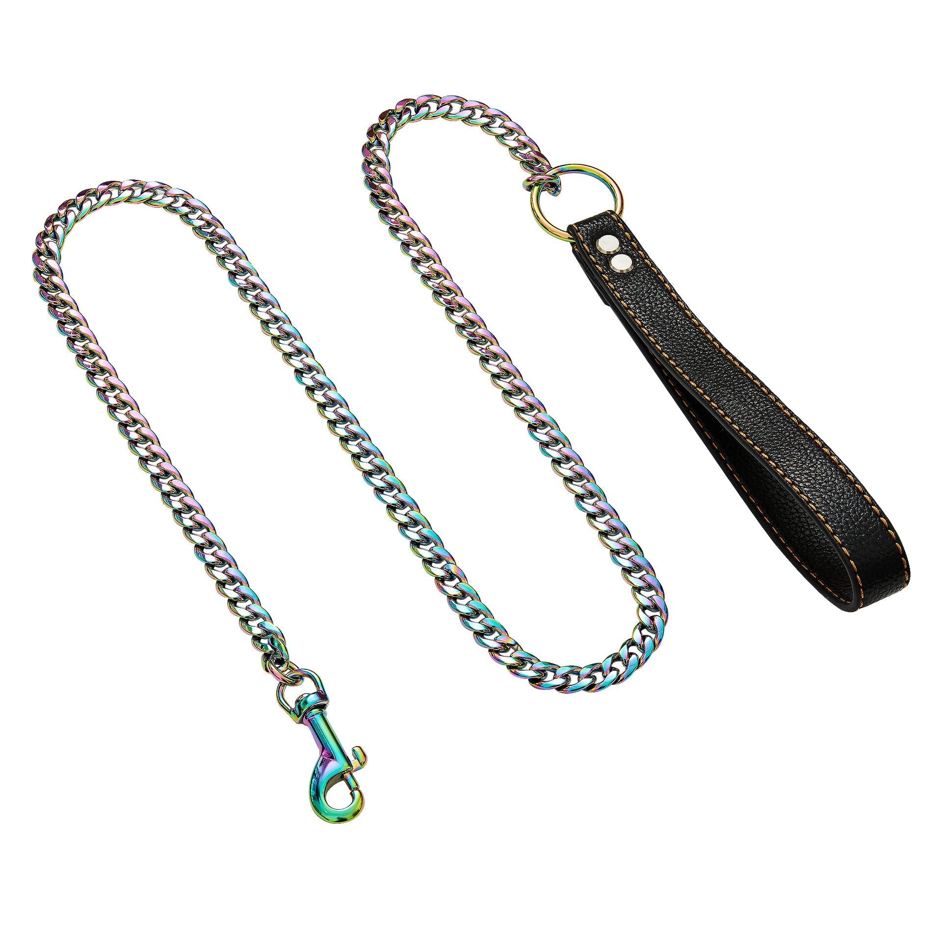 HKM-7088445 Stainless Steel Traction Belt with 125cm PU Coated Black Leather Rope
