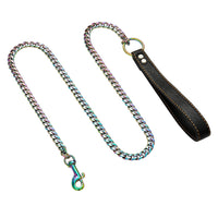 HKM-7088445 Stainless Steel Traction Belt with 125cm PU Coated Black Leather Rope