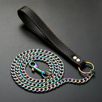 HKM-7088445 Stainless Steel Traction Belt with 125cm PU Coated Black Leather Rope