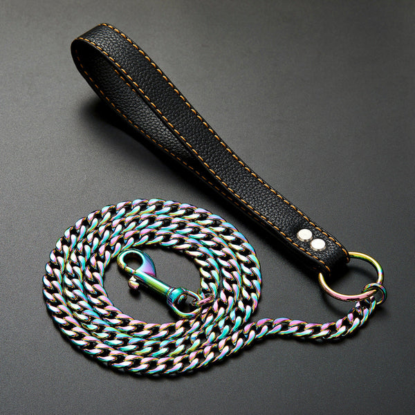 HKM-7088445 Stainless Steel Traction Belt with 125cm PU Coated Black Leather Rope