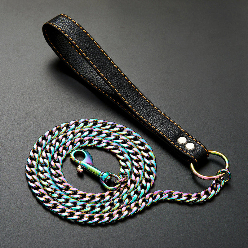 HKM-7088445 Stainless Steel Traction Belt with 125cm PU Coated Black Leather Rope