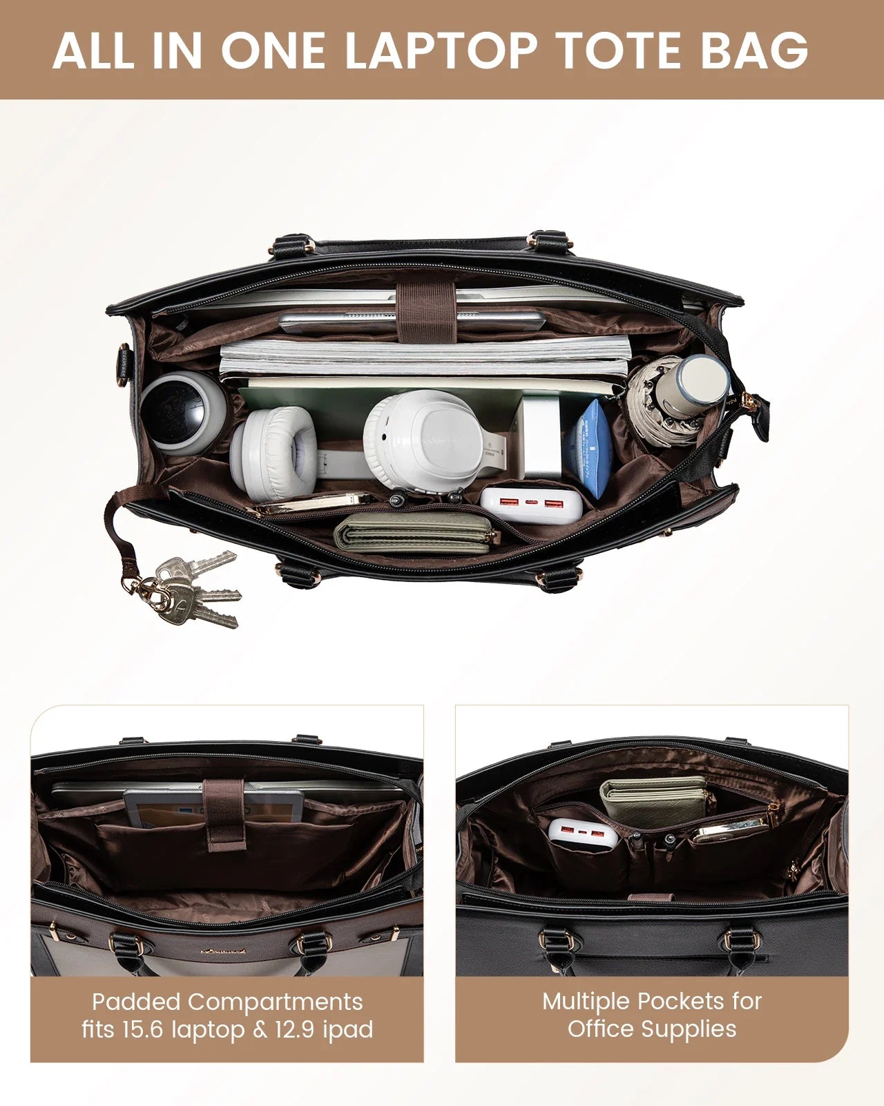 HKM-708883 Stylish Women's Briefcase for Office and Travel - Fits 15.6 to 17-Inch Laptops