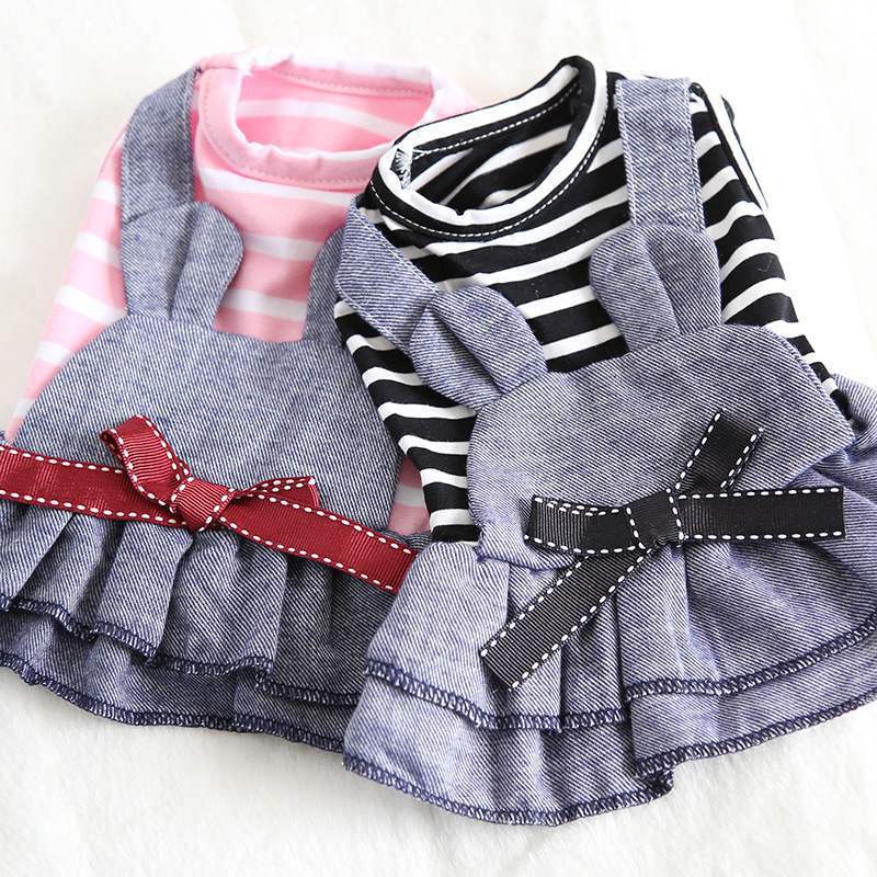 HKM-7089213 Striped Denim Dog Harness for Spring - Comfortable Black Cloth Design