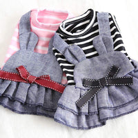 HKM-7089213 Striped Denim Dog Harness for Spring - Comfortable Black Cloth Design
