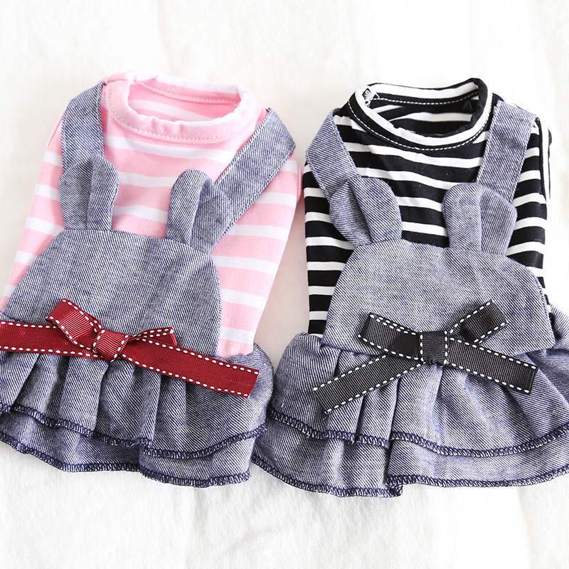 HKM-7089213 Striped Denim Dog Harness for Spring - Comfortable Black Cloth Design