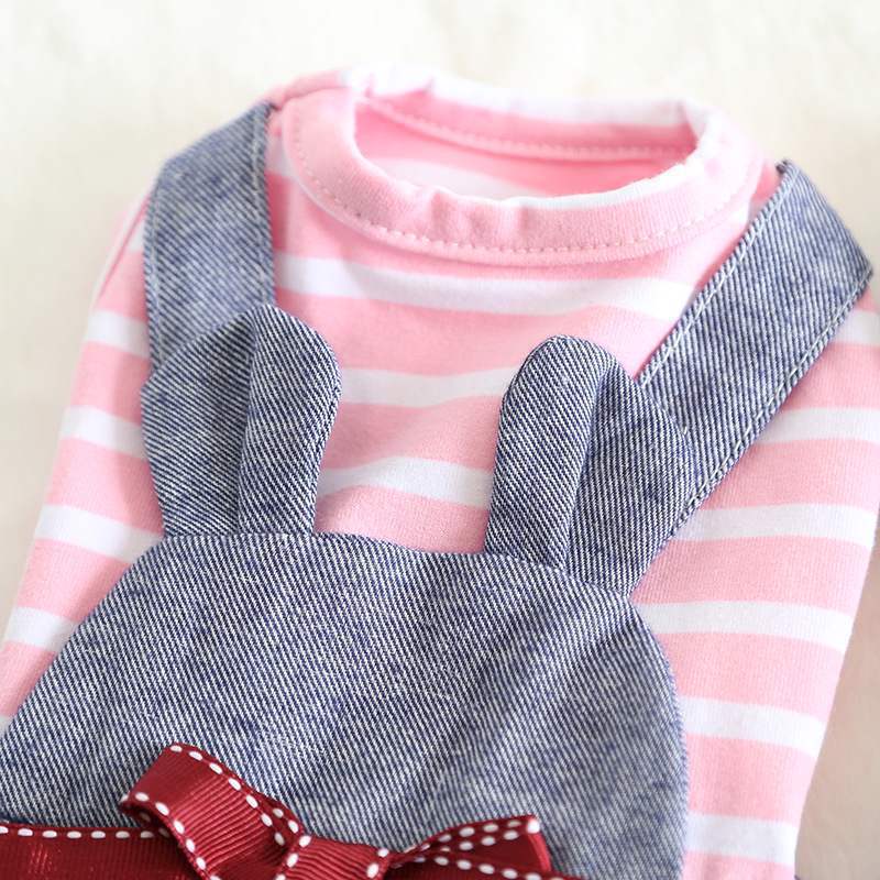 HKM-7089213 Striped Denim Dog Harness for Spring - Comfortable Black Cloth Design