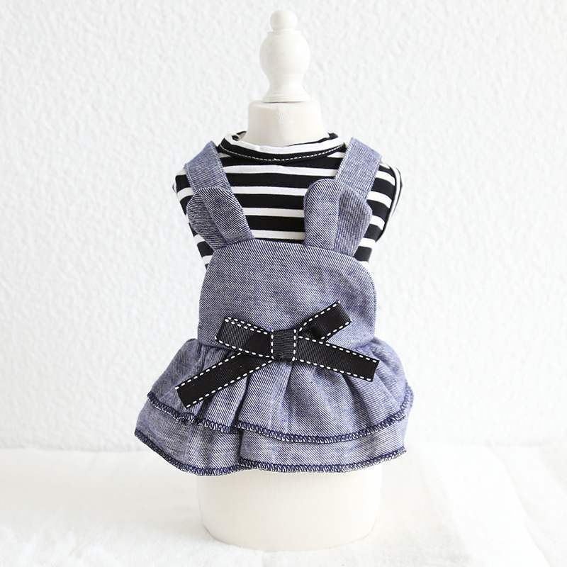 HKM-7089213 Striped Denim Dog Harness for Spring - Comfortable Black Cloth Design