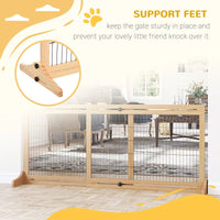 HKM-7090109 Extra Wide Freestanding Pet Gate for Dogs and Cats, Adjustable Length Barrier for Doorways and Hallways, Natural Pine Wood and Steel Design