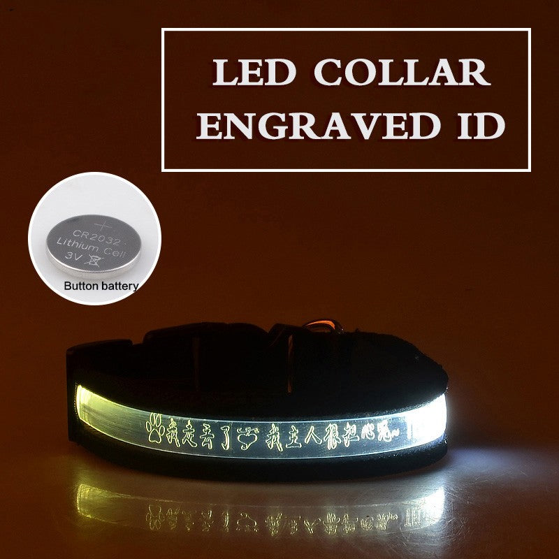 HKM-7090493 Radiant Dog Collar with Luminous Carved Lettering and Multiple Color Options