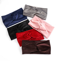 HKM-709075 Wide Brim Cross Velvet Headband for Women in Plaid Flannel
