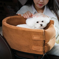 HKM-7090877 Deerskin Velvet Dog Car Seat Nest - Anti-Dirty Central Control Den in Brown, Gray, or Blue