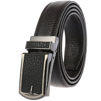 HKM-709203 Automatic Ratchet Leather Belt with Solid Buckle - 30mm Wide, Model LY33-32321-5