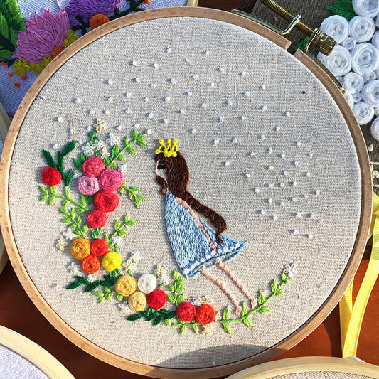 HKM-709331 Handmade Embroidery Kit with 15cm Frame - Moon Goddess, Cute Princess, Flower Fairy, Forest Princess, Earth Girl, Pure Rose, Miles Peach Blossom, Flower Cluster Designs