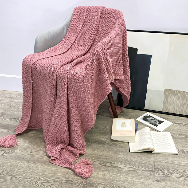 HKM-709331 Nordic Style Solid Color Tassel Blanket in Imitation Cashmere, White, Available in Various Sizes