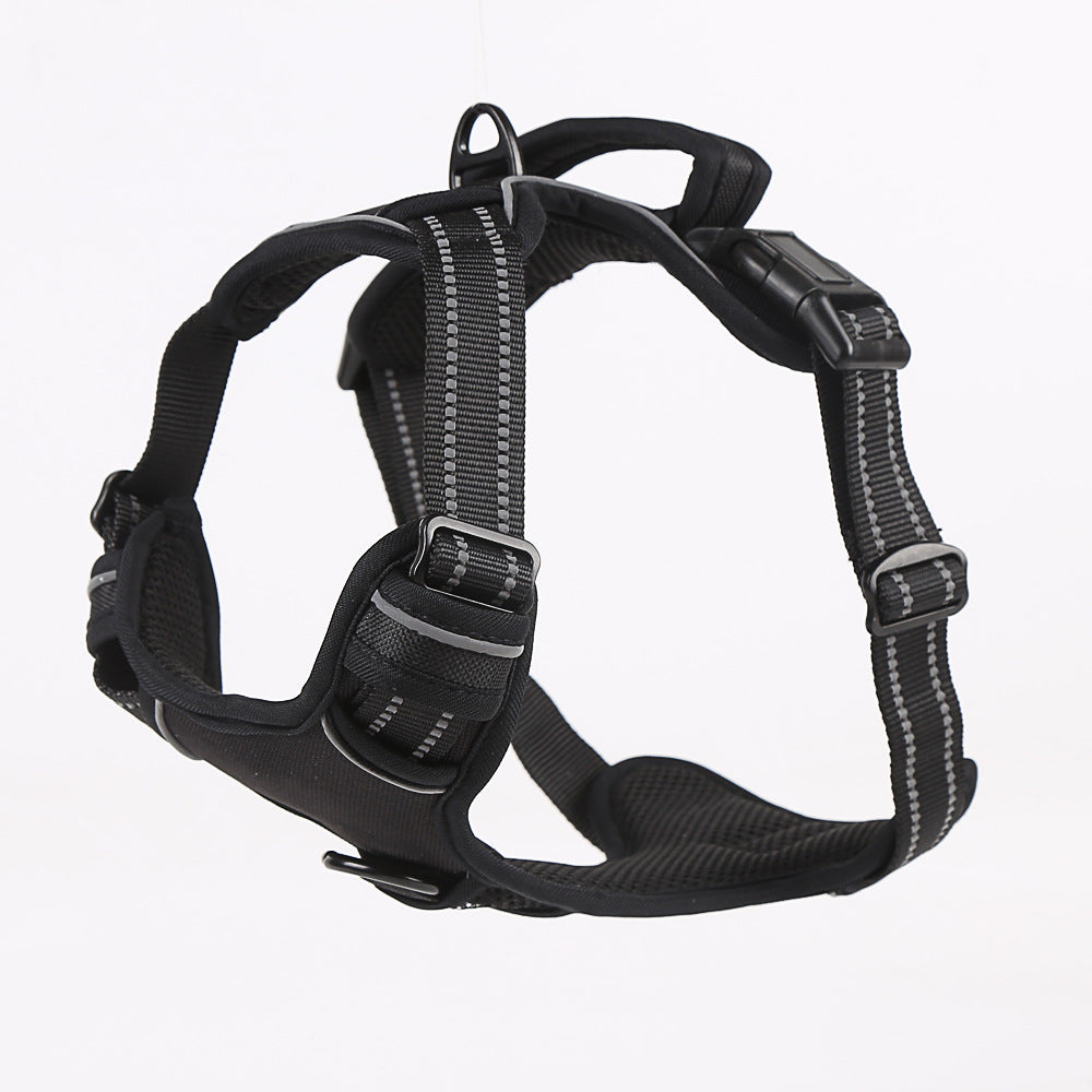 HKM-7093693 Reflective Dog Leash with Vest-style Harness - Black, Red, Fluorescent Orange, Multiple Sizes Available