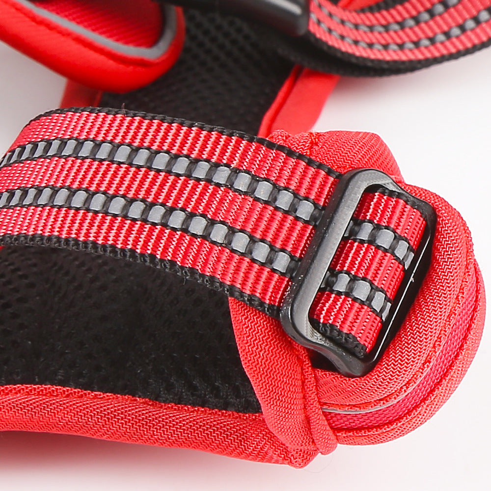 HKM-7093693 Reflective Dog Leash with Vest-style Harness - Black, Red, Fluorescent Orange, Multiple Sizes Available