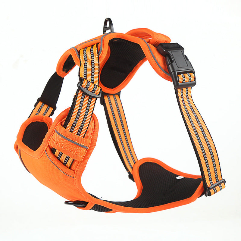 HKM-7093693 Reflective Dog Leash with Vest-style Harness - Black, Red, Fluorescent Orange, Multiple Sizes Available