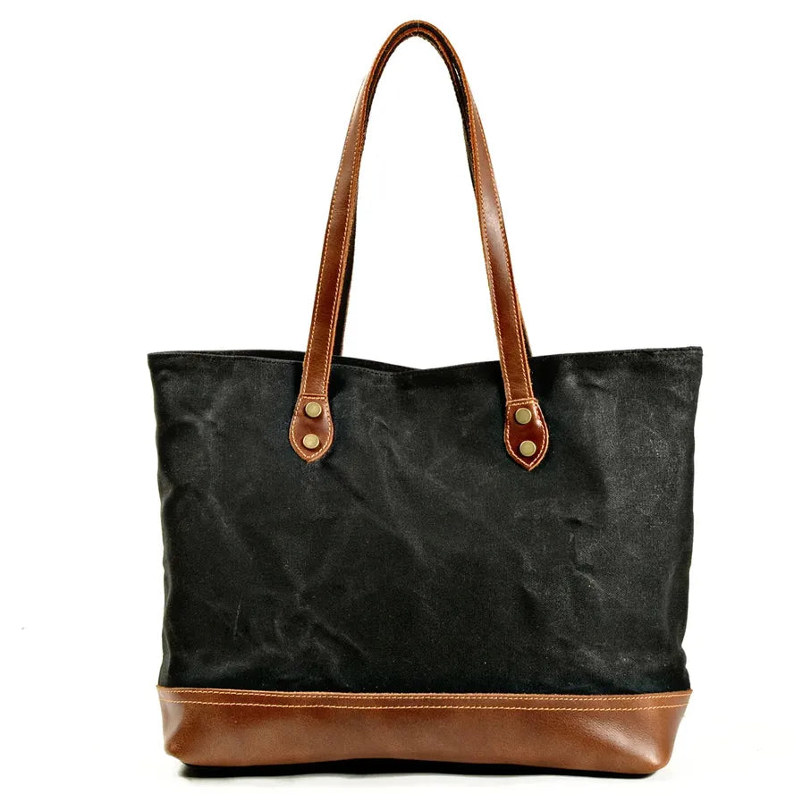 HKM-709395 Casual Retro Canvas Shoulder Bag with Leather Accents - Waterproof, Stylish, and Durable