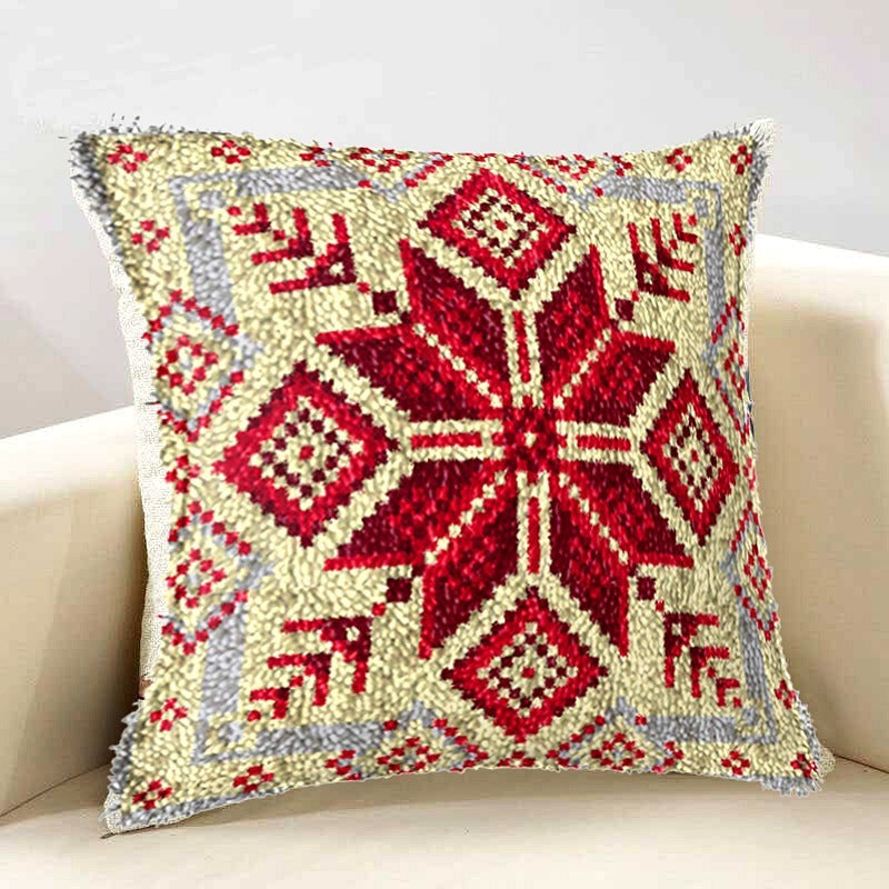 HKM-709395 DIY Handmade Christmas Cushion Wool Embroidered Pillow Craft Kit with Printed Pattern and Accessories