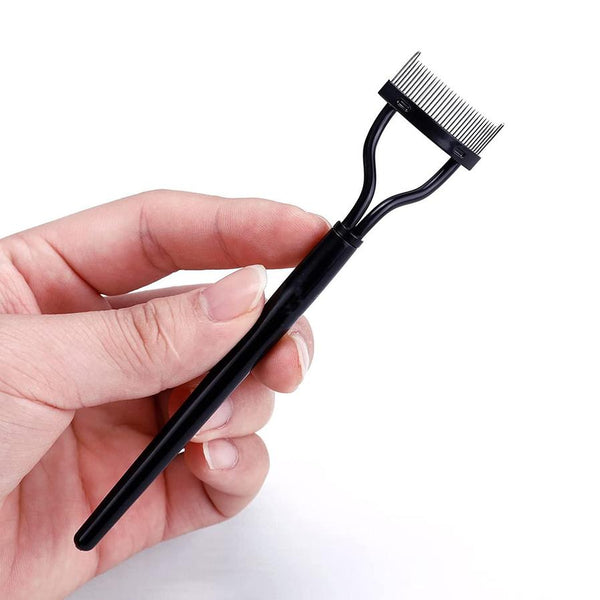HKM-709715 Double-Headed Eyebrow Brush with Steel Tooth Comb and Nylon Bristles, 14cm Length