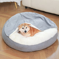 HKM-7098429 Cozy Orthopedic Dog Bed with Hooded Blanket - Waterproof and Dirt Resistant Cuddler for Cats and Puppies