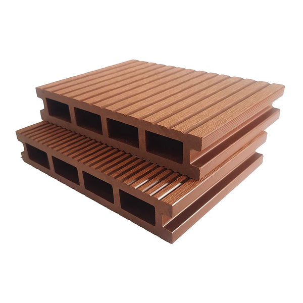 HKM-709843 WPC Interlocking Decking Tiles - Durable Solid Wood Plastic Composite Teak Flooring for Outdoor Use