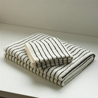 HKM-709907 Black and White Striped Combed Cotton Bath and Face Towel Set