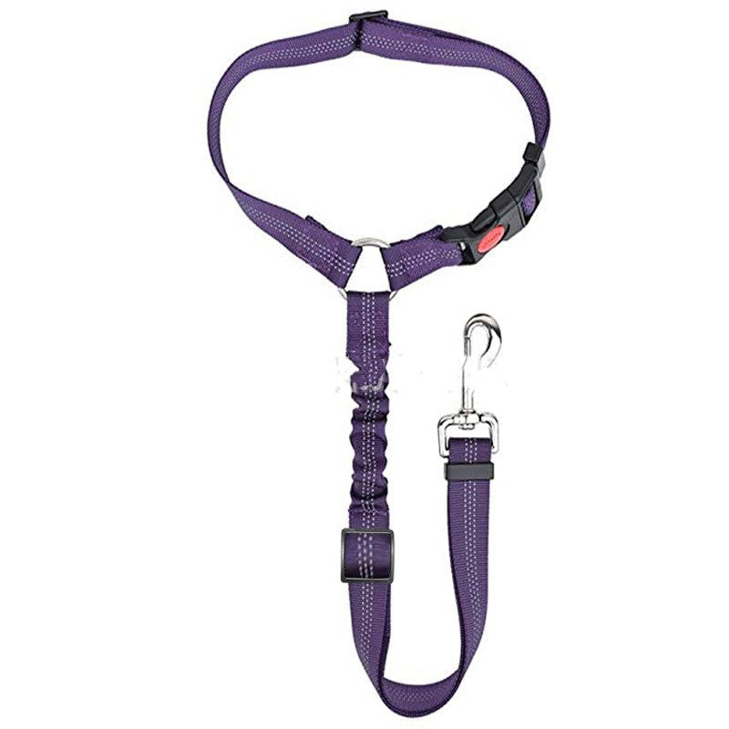HKM-7099965 Elastic Reflective Dog Car Harness with Traction Rope and Strap