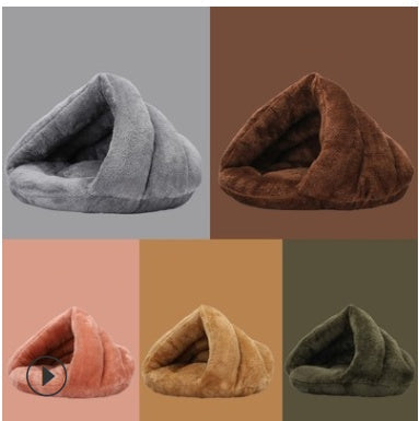 HKM-7100221 Cozy Semi-Closed Triangle Nest for Pets, Warm Polar Fleece Bed in Multiple Colors and Sizes