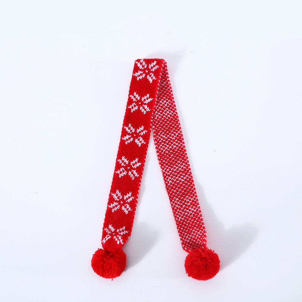 HKM-7100733 Warm Wool Scarf for Pets with Christmas Snowflake and Lattice Patterns, 55cm