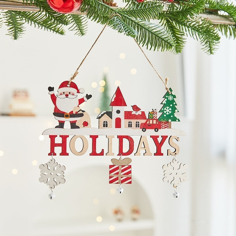 HKM-710099 Wooden Christmas Tree Ornaments - English Letter Card Designs in Festive Styles