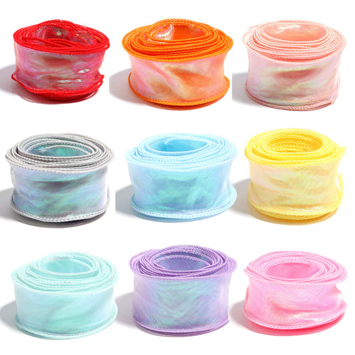 HKM-710163 Colorful Fishtail Organza Yarn Wave Edge Lace Ribbons - 5 Yards x 4 cm for DIY Bouquets and Gift Packaging