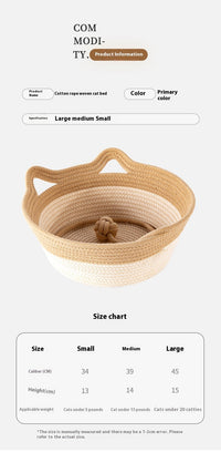 HKM-7102013 Coarse Linen Rattan Cat Nest - Universal Cat Bed for All Seasons, Woven Sleeping Mat in Beige Khaki