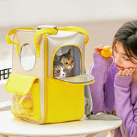 HKM-7102397 Large Capacity breathable Canvas Pet Backpack with Leather and Mesh Design