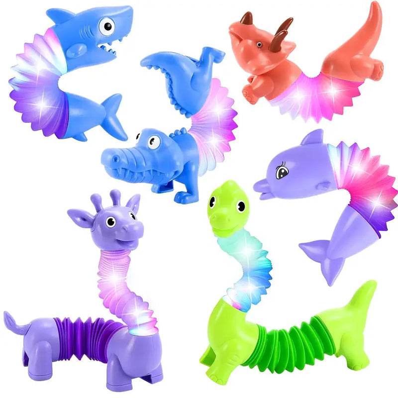 HKM-710291 LED Light-Up Giraffe Pop Tubes Sensory Toy for Kids and Adults, Educational Fidget Fun